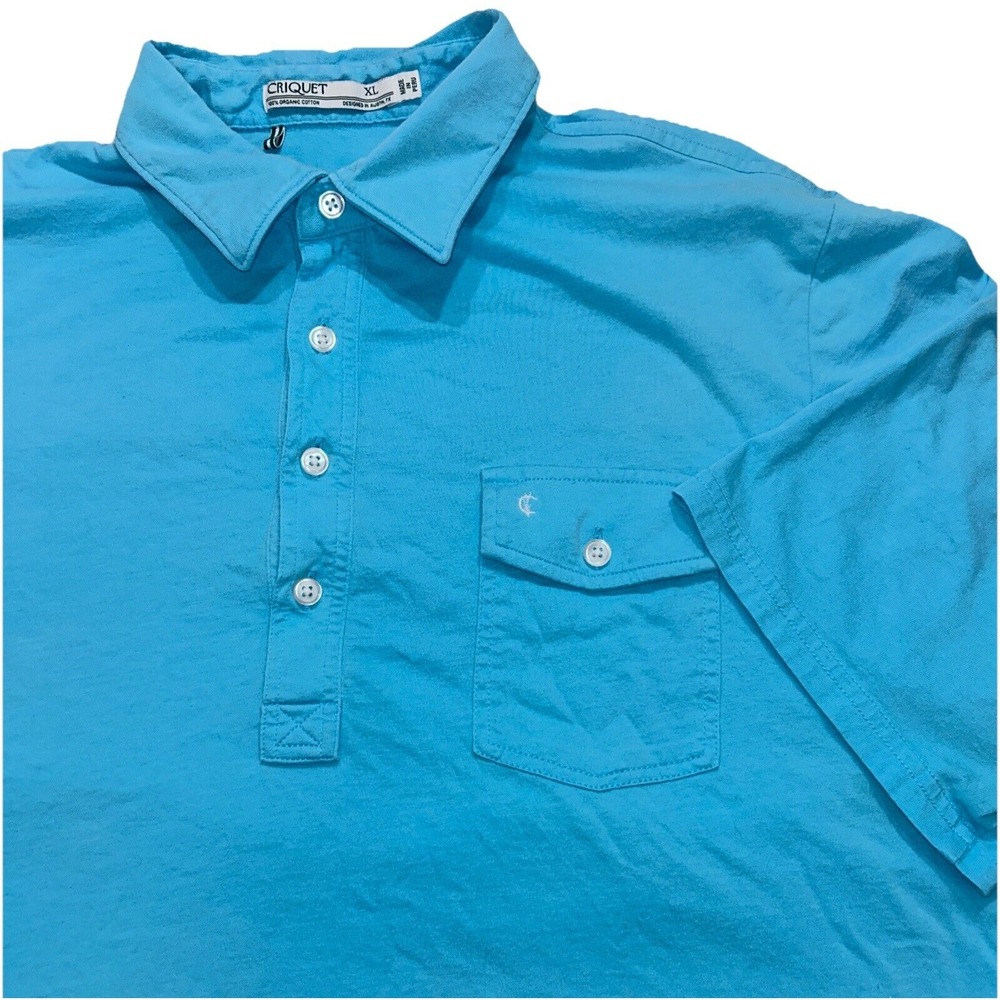 Criquet Polo Shirt Mens XL  Robin‎ Egg Blue 100% Organic Cotton Pocket 4 Button